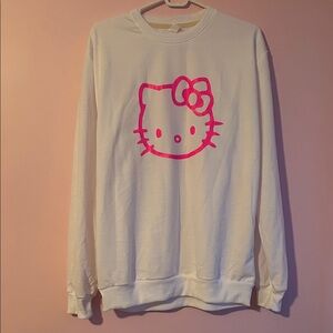 White Sweatshirt with Pink Hello Kitty Design